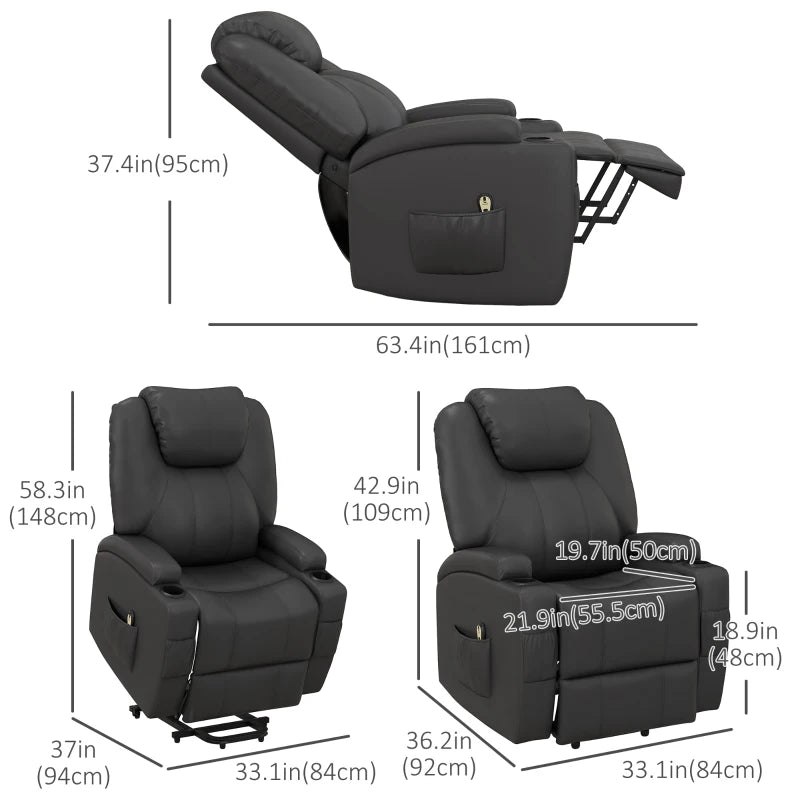 HOMCOM Power Recliner, Electric Lift Chair for Elderly with Footrest, Remote Control, Side Pockets and Cup Holders, Grey