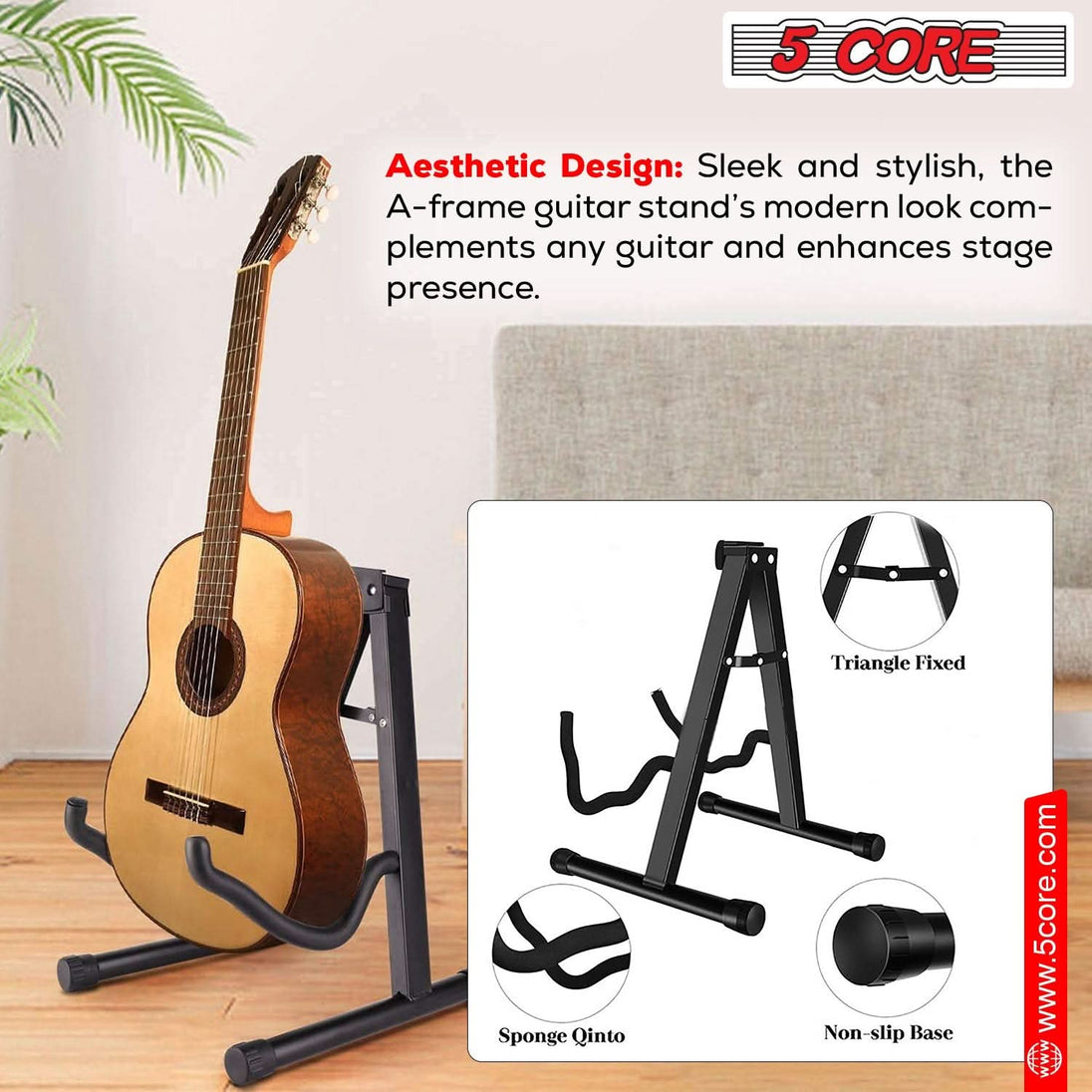 5Core Guitar Stand Floor A Frame Electric Acoustic Bass Soporte Para Guitarra BLACK