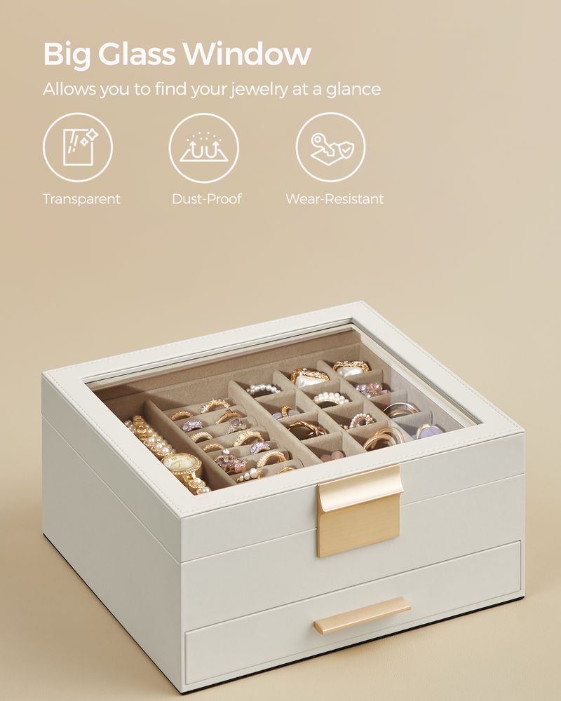 SONGMICS Jewelry Box with Glass Lid 