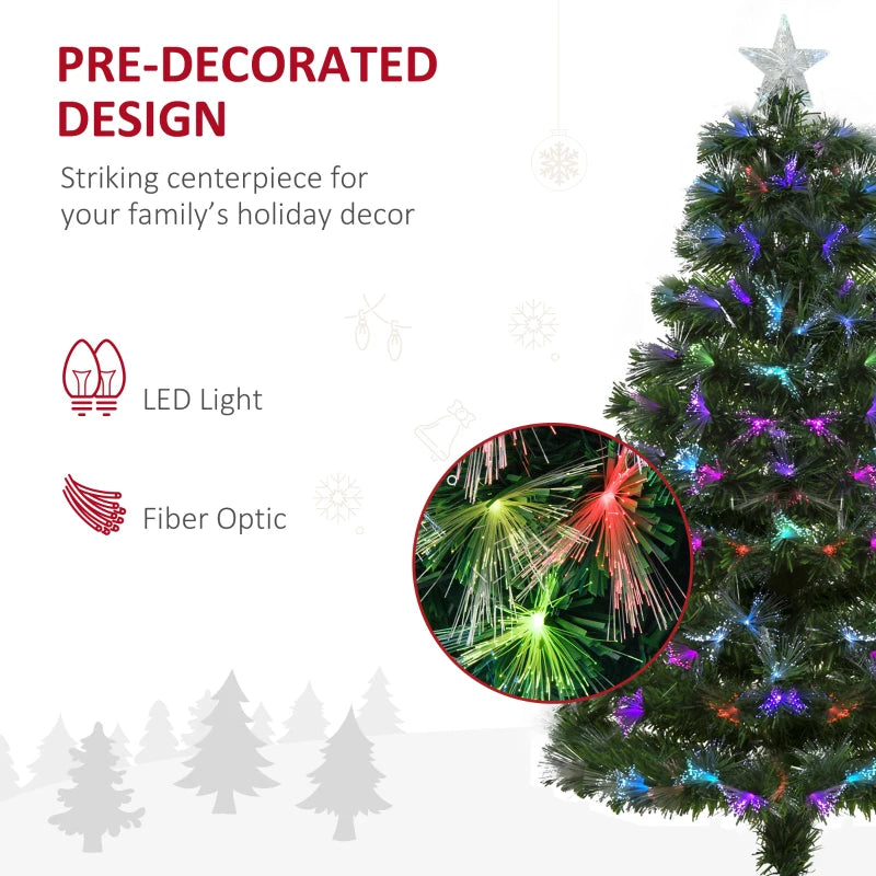 HOMCOM 4FT Pre-Lit Fiber Optic Christmas Tree with Star Topper, Artificial Spruce Holiday Decor 
