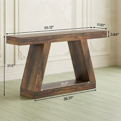 55" Farmhouse Console Table, Entryway Sofa Table with Storage, Rustic Wooden Hallway Accent Table