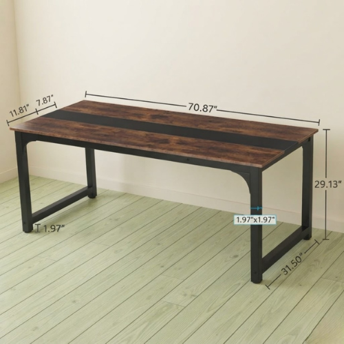 Conference Table 70.86" Rectangular Meeting Table Computer Desk for Office Training Room with Metal Frame Scratch Resistant Rustic Brown & Black