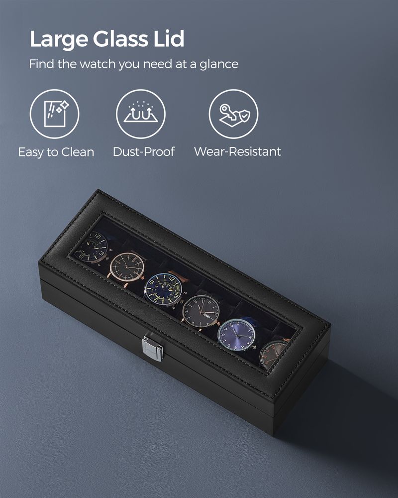 SONGMICS 6 & 12-Slot Watch Box with Large Glass Lid 