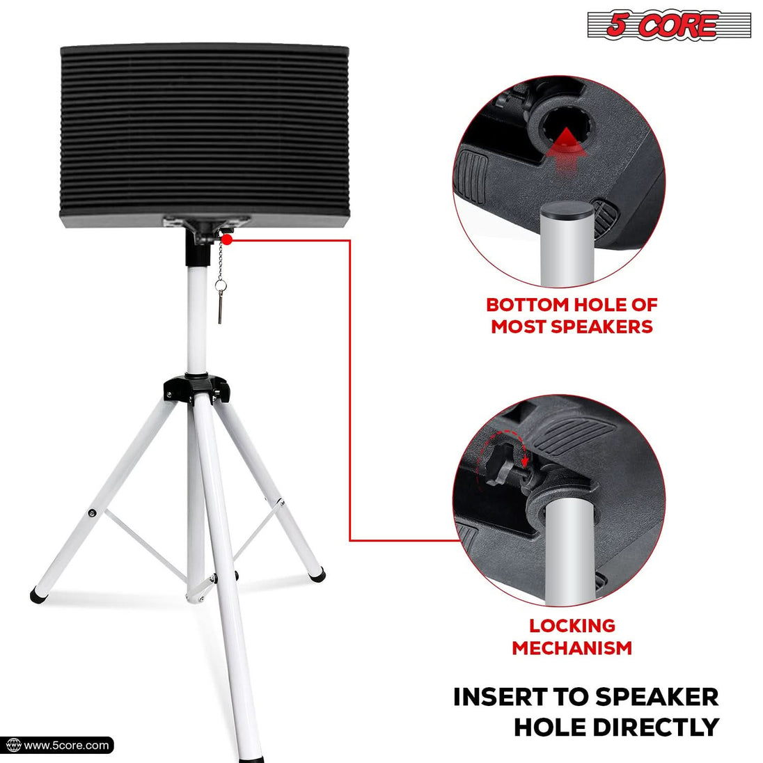 5Core Speaker Stand Tripod Tall Adjustable 72 Inch DJ Pole Mount Studio Monitor Stands WHITE