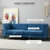 HOMCOM Modern 3-Seater Sofa, 78" Channel Tufted Sofa Couch with Velvet Fabric Upholstery, Steel Legs and Bed Slats for Living Room, Bedroom and Flat, Blue