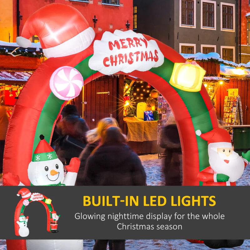 HOMCOM 9FT Inflatable Christmas Archway with Santa Claus & Snowman, Outdoor Blow Up Decoration with LED Lights 