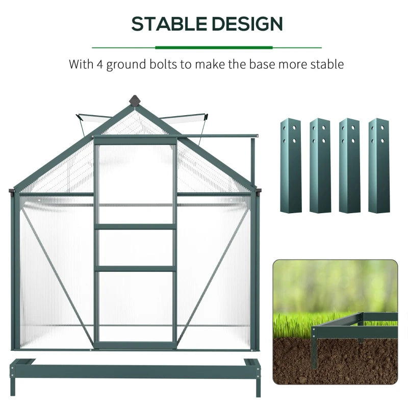 Outsunny 10.2' x 6.3' x 6.6' Clear Polycarbonate Greenhouse Large Walk-In Green House Garden Plants Grow Galvanized Base Aluminium Frame w/ Slide Door 