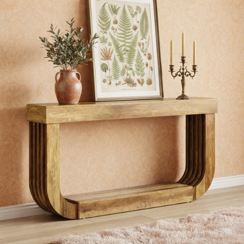 70.9" Console Table, 2-Tier Farmhouse Sofa Table with U-Shaped Pedestal, Rustic Brown Entryway Table
