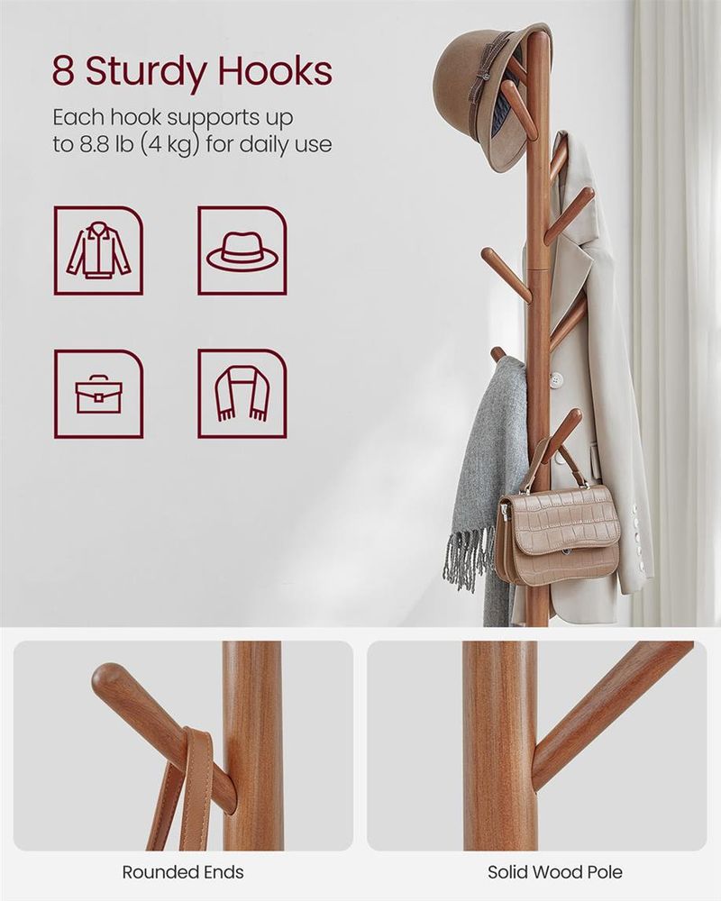 VASAGLE Hall Coat Tree with 8 Hooks and Storage Shelf 