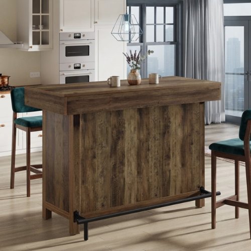 57.48" Industrial Bar Unit Counter Height Bar Table with 2-Tier Storage Shelf and Metal Footrest for Home Bar Dining Rustic Brown