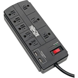 Tripp Lite Surge Protector Power Strip 8-Outlet 2 USB Charging Ports 8ft Cord - 8 x NEMA 5-15R, 2 x USB - 1875 VA - 1200 J - 120 V AC Input