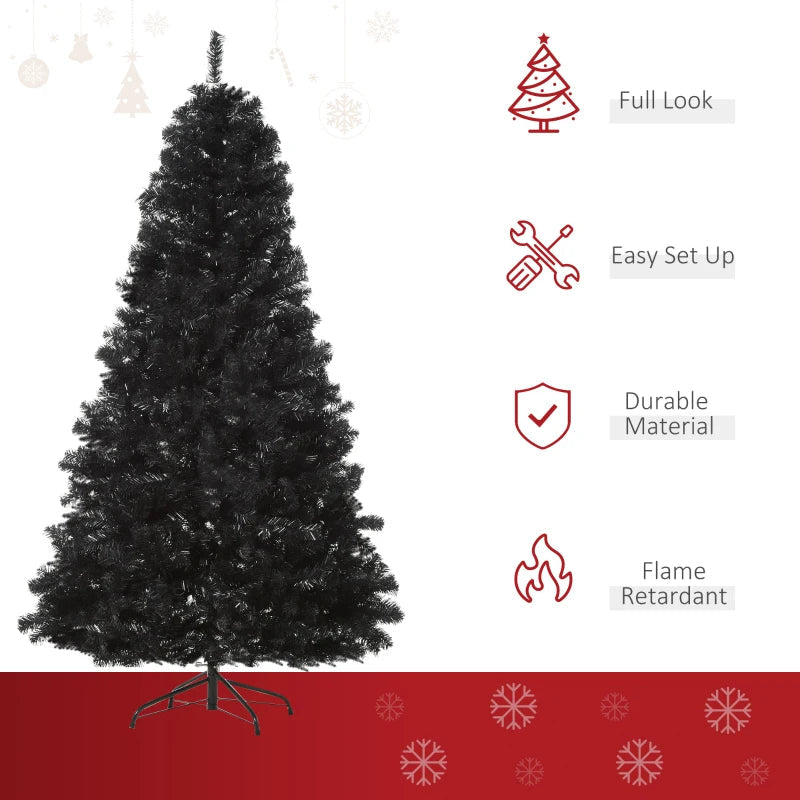 HOMCOM 7ft Artificial Christmas Tree – Black with Auto-Open Design, Holiday Indoor Decoration 