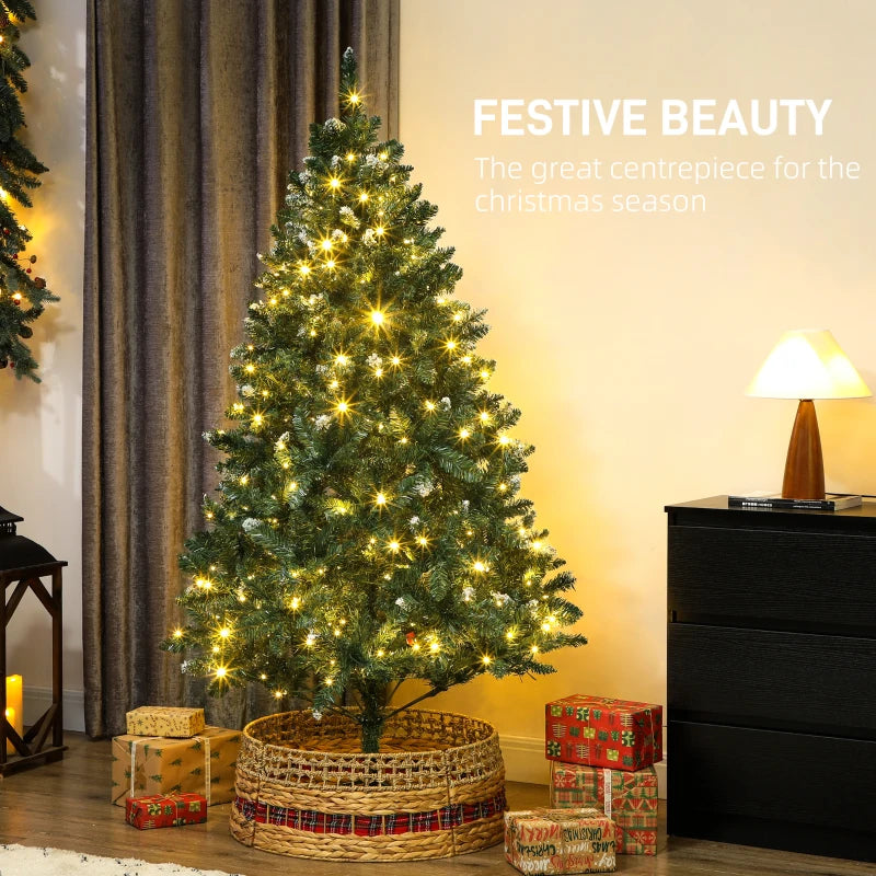 HOMCOM 6ft Frosted Pre-Lit Christmas Tree – Full Spruce with Dual Colour LED Lights, Hinged Design, Easy Assembly 