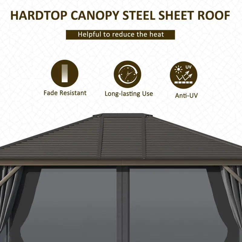 Outsunny 10' x 12' Deluxe Hardtop Gazebo with Metal Roof, Aluminum Frame Patio Gazebo Garden Sun Shelter Outdoor Pavilion with Curtains and Netting, Grey 