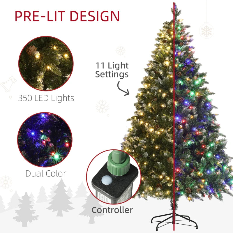 HOMCOM 7FT Prelit Artificial Christmas Tree with Dual-Colour LED Lights, Hinged Xmas Tree with Remote for Home & Office Holiday Décor 