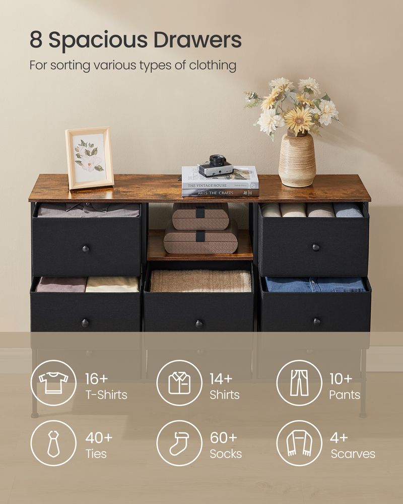 SONGMICS Fabric Dresser with Power Outlets and LED Lights 