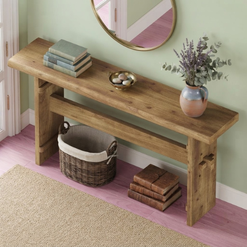 63" Solid Wood Console Table, Farmhouse Entryway Sofa Table Behind Couch Rustic Brown