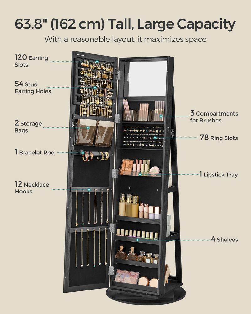 SONGMICS Lockable Jewelry Organizer with Full-Length Mirror 