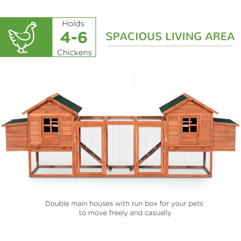 PawHut 123" Dual Chicken Coop Wooden Large Chicken House Rabbit Hutch Hen Poultry Cage Backyard with Outdoor Ramps and Nesting Boxes