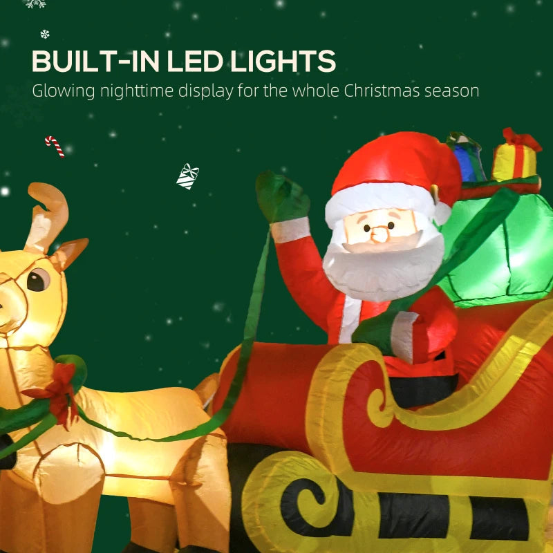 HOMCOM 4.5FT Inflatable Christmas Decoration with Santa Sleigh & 3 Reindeer, Outdoor Blow Up with LED Lights 