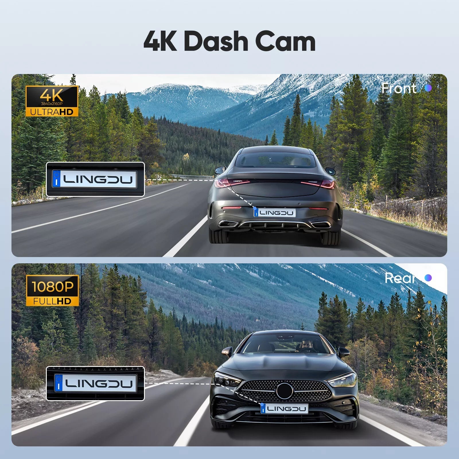 D600 4K Dash Cam Front and Rear, Free 64GB Card, Built-in 5G WiFi GPS Car Camera, Smart Voice Control, G-Sensor 24H Parking Mode, Loop Recording Night Vision, Max Up Support 128GB 