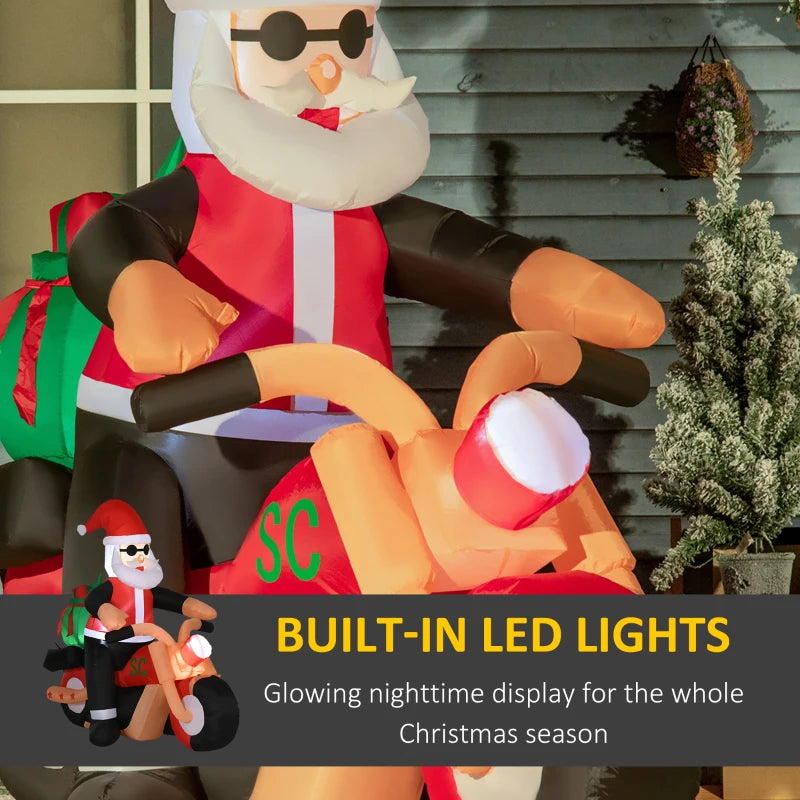 HOMCOM 5.2FT Inflatable Christmas Santa Claus on Snowmobile, LED Lighted Blow Up Decoration for Indoor & Outdoor Holiday Display 