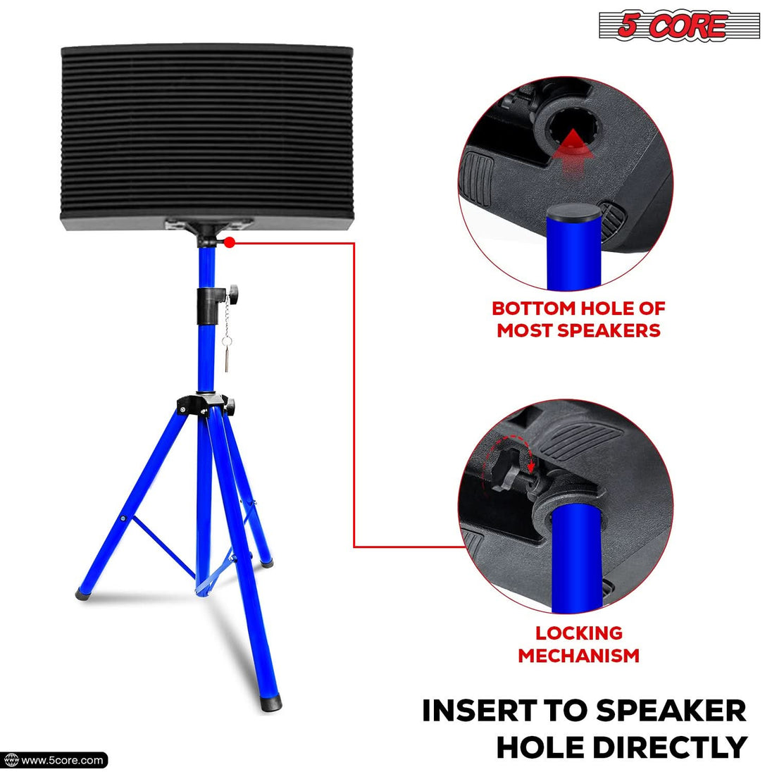 5Core Adjustable Speaker Stand – 72-Inch Tall Tripod DJ Pole Mount for Studio Monitors (Blue)