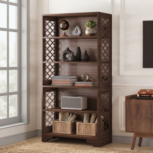 Bookshelf 70.8" Freestanding 6-Tier Bookcase Display Rack with Storage Shelves and X-Shaped Design Brown