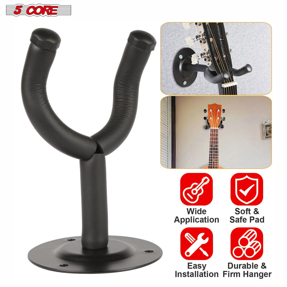 5 Core Guitar Wall Mount Hanger Display Guitar Wall Holder Hook w Screws Soft Padding