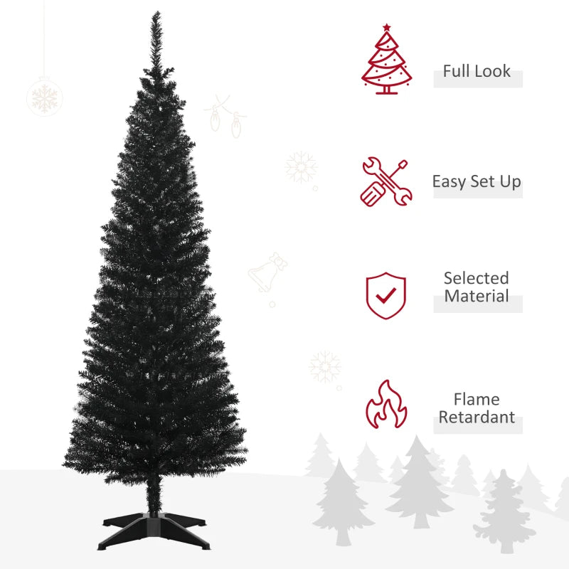 HOMCOM 5FT Artificial Christmas Tree, Pencil Christmas Tree with Realistic Branches, Stable Stand, Black 