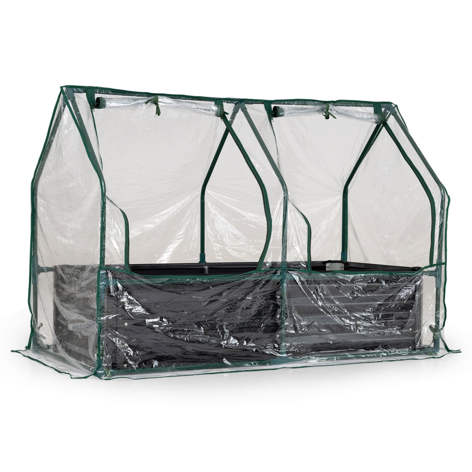 4 x 2 x 3 Feet Small Galvanized Raised Garden Bed with Greenhouse Cover-Black