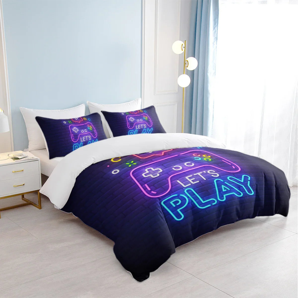 Gaming Duvet Cover Set Twin Full Queen King Size Video Game Controller Bedding Set, Boys Video Games Comforter Cover With 2 Pillow Shams, Bed Set For Boys Girls Bedroom Decor 