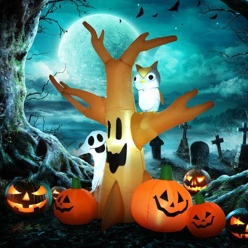 HOMCOM 7.5 Tall Lighted Halloween Inflatables Outdoor Decorations Haunted Tree With Owl, Ghost, Pumpkins, Blow Up LED Yard Decor For Garden, Lawn, Party, Holiday, Waterproof 