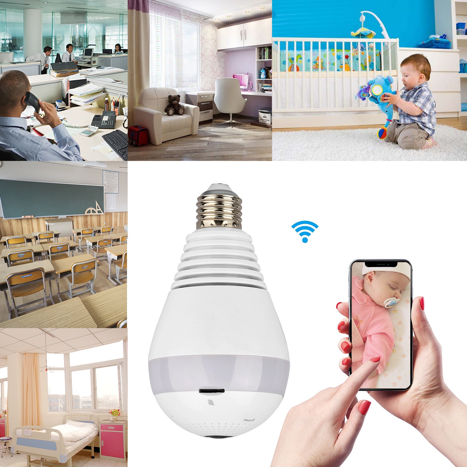 WiFi Light Bulb Camera 960P Security Camera 360° Fisheye Lens Panoramic Motion Detection IR Night Vision