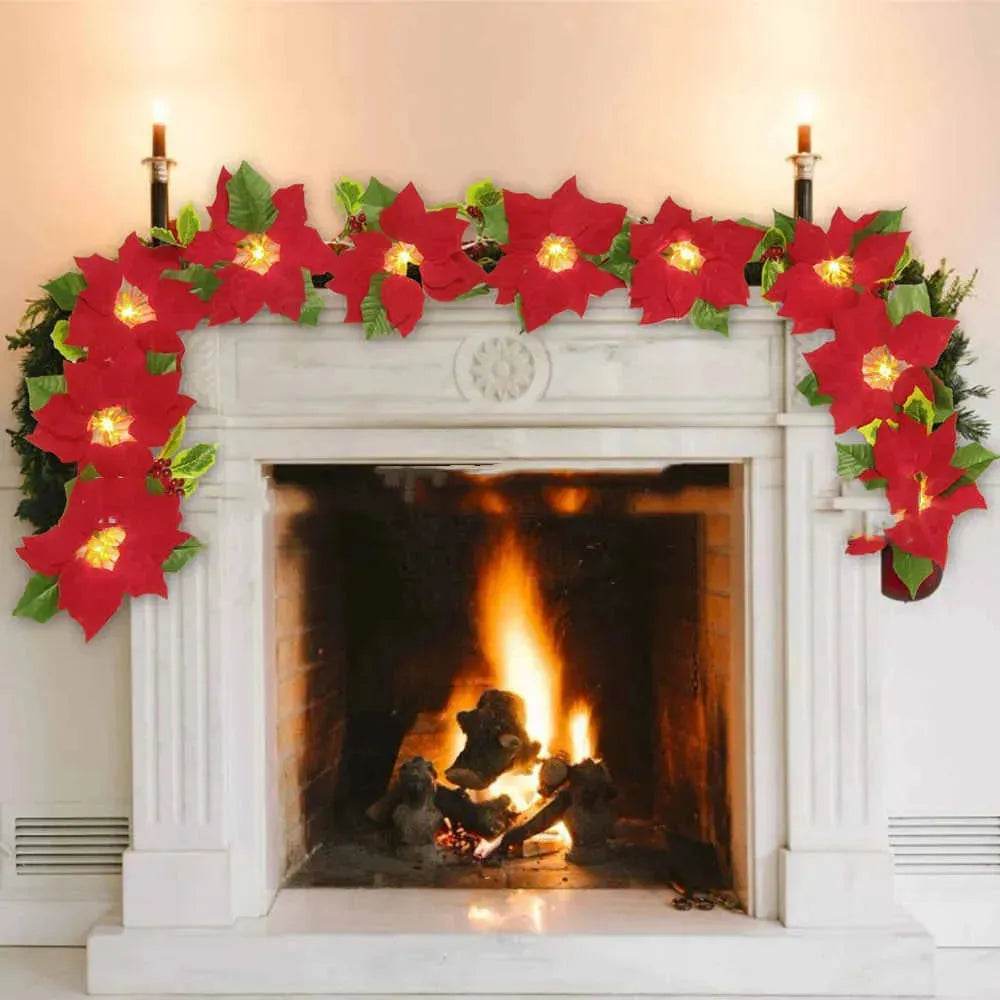 Door Frame Escalator Decoration Red Flower String Lights 