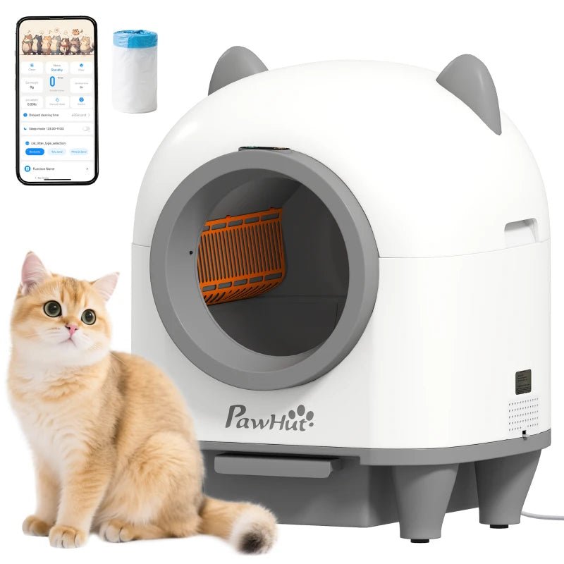 Automatic Cat Litter Box with App Control, Odor Isolation, Safety Protection, Anti-Pinch, 1 Roll Garbage Bag