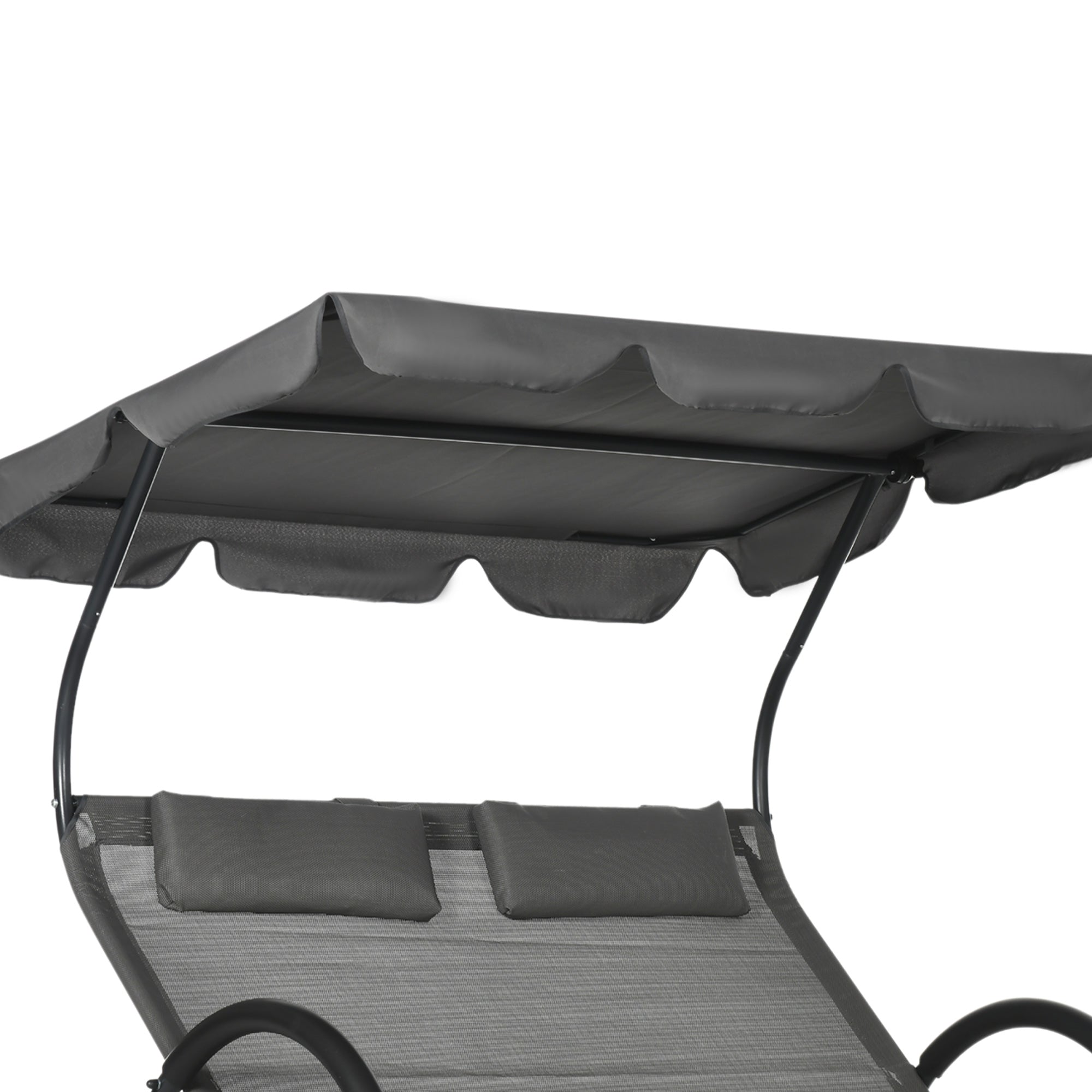 Outsunny Outdoor Patio Chaise Lounge Chair w/ Sunshade Roof, for Two People with Wheels and Breathable Sling Mesh Bed, Pillows 