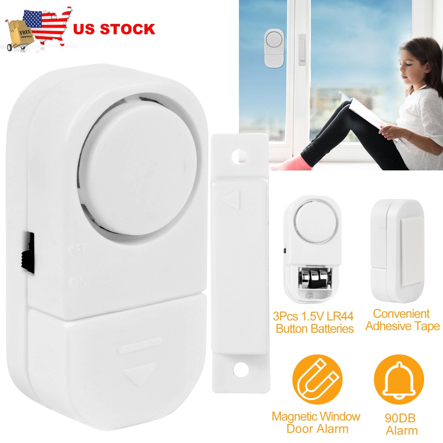 Wireless Window Door Magnet Alarms Magnetic Sensor Security Burglar Alarm For Kid Safety w/ Batteries