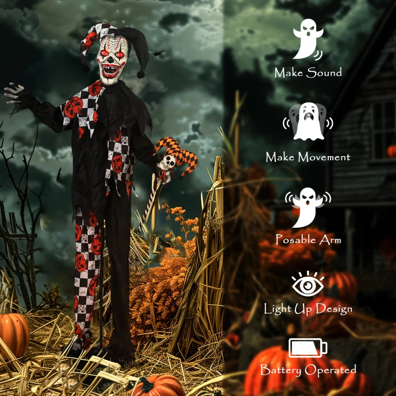 Outsunny 5ft Life-Size Animated Clown – Red Light-Up Eyes, Sound Activated, Battery Operated Halloween Decoration 