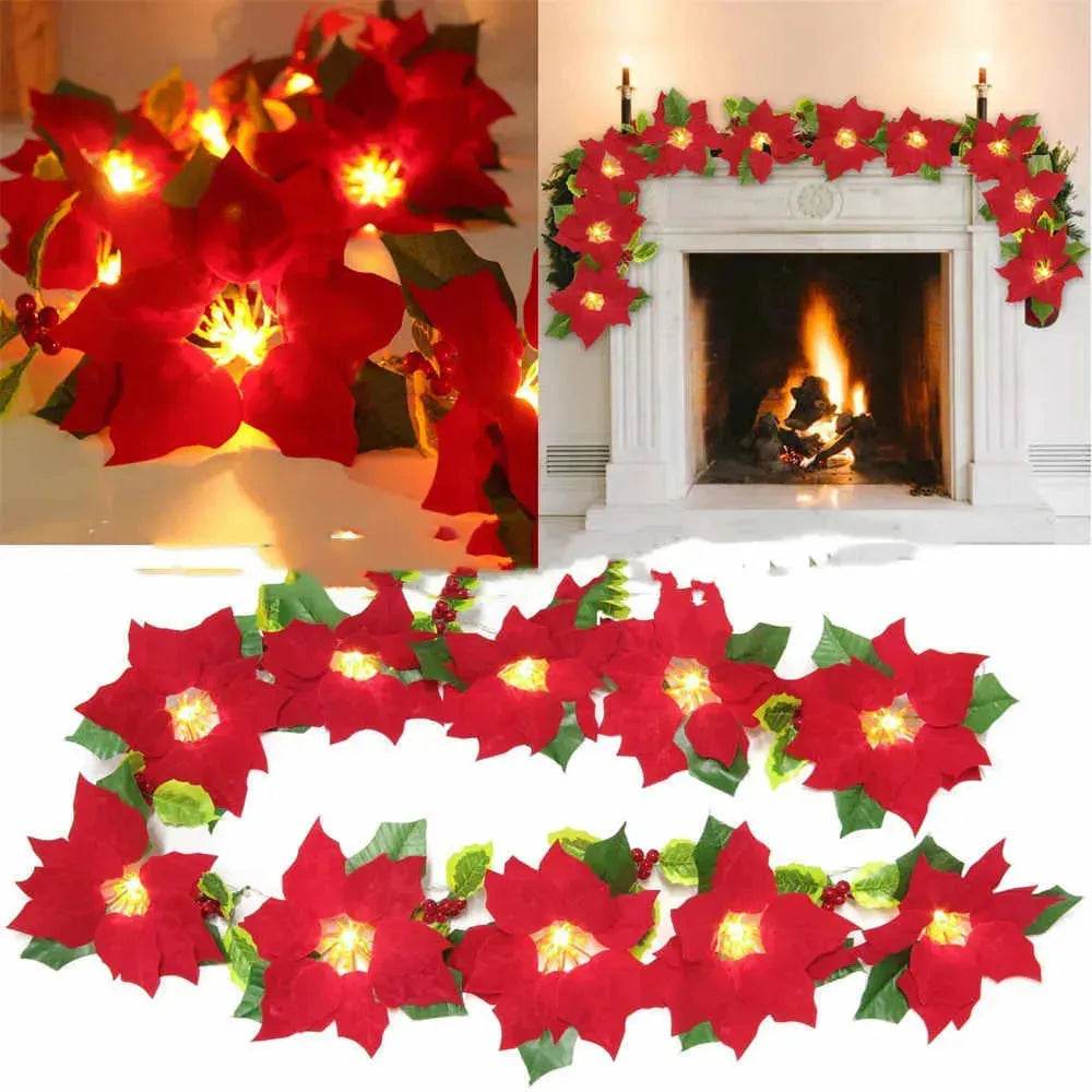 Door Frame Escalator Decoration Red Flower String Lights 