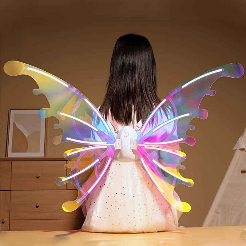 1set Electric Fairy Wings For Girls, Light Up Moving Butterfly Wings With LED Lights And Music, Toy For Kids As Halloween Valentine Birthday Christmas Party Costume Princess Cosplay Dress Up Gift