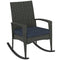 Outdoor Rocking Chair, Patio Wicker Chair Removable Cushion, High Back and Armrests for Porch Balcony, Navy Blue