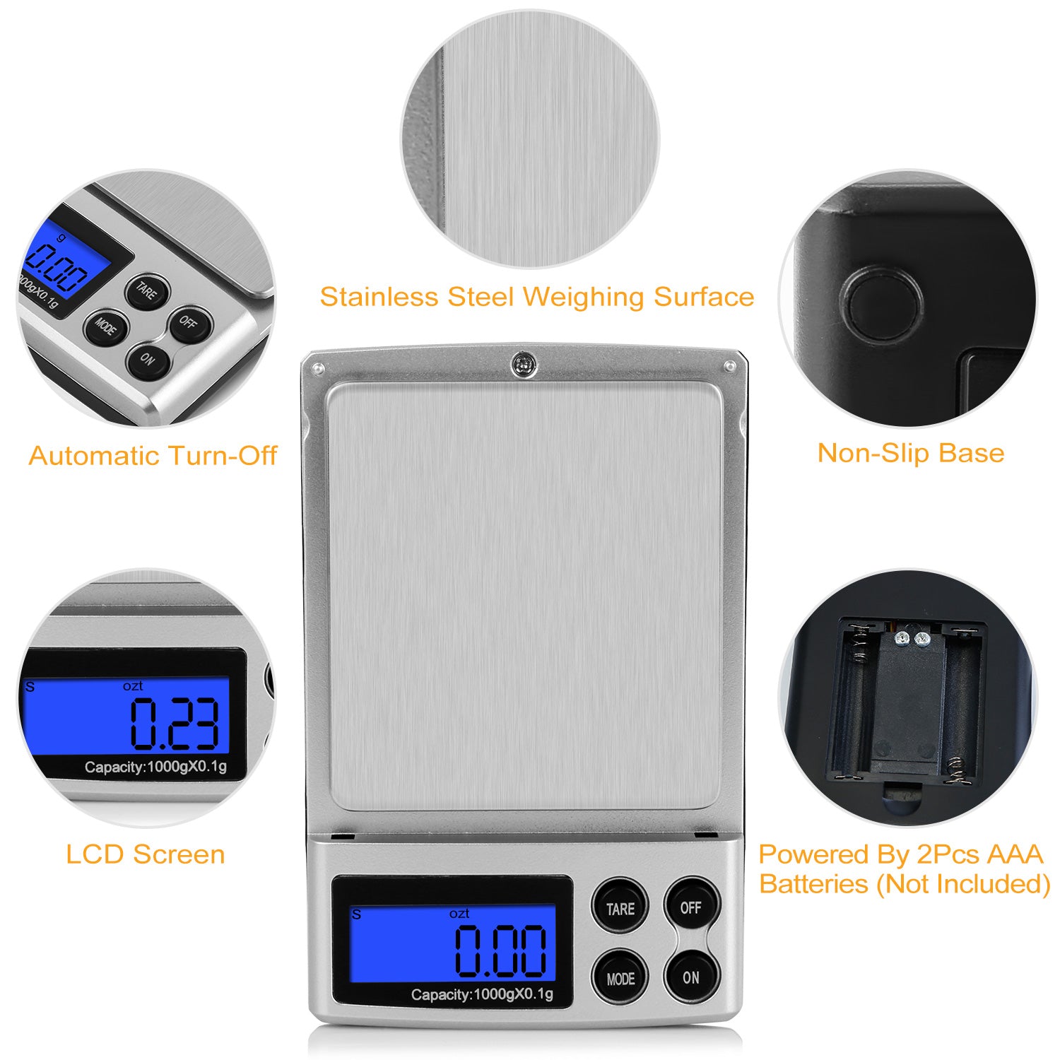 iMounTEK Digital Scale 1000g x 0.1g Pocket Electronic Kitchen Scale with 6 Units Tare Function LCD Backlit Screen Auto OFF 