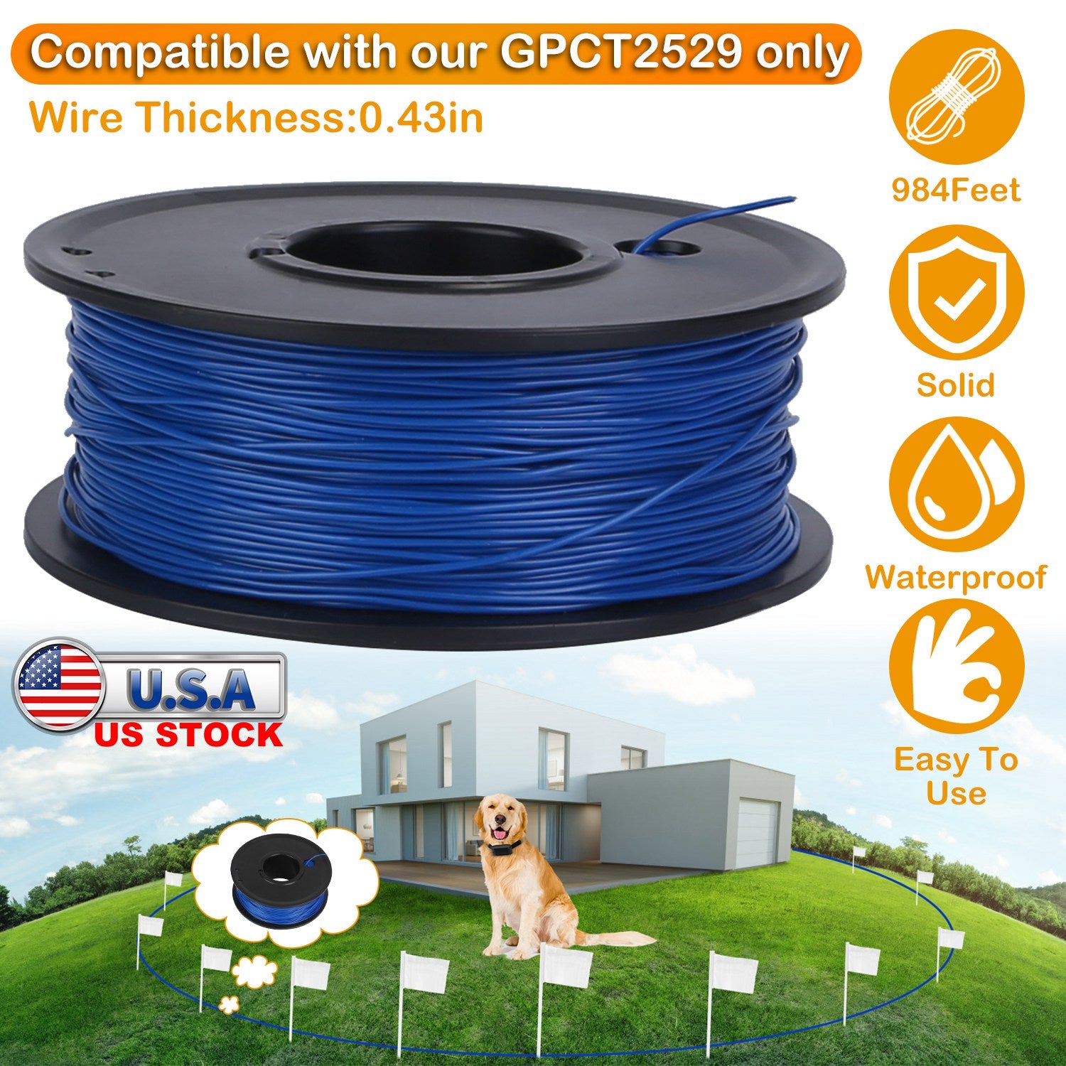 984 Feet 0.43in Dog Fence Wire Aluminum Boundary Wire for GPCT2529 Dog Fence System