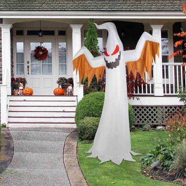 12ft 4pcs LED Lights Giant Scary Ghost Flames And Flashing Red Eyes Inflatable Halloween Decoration 