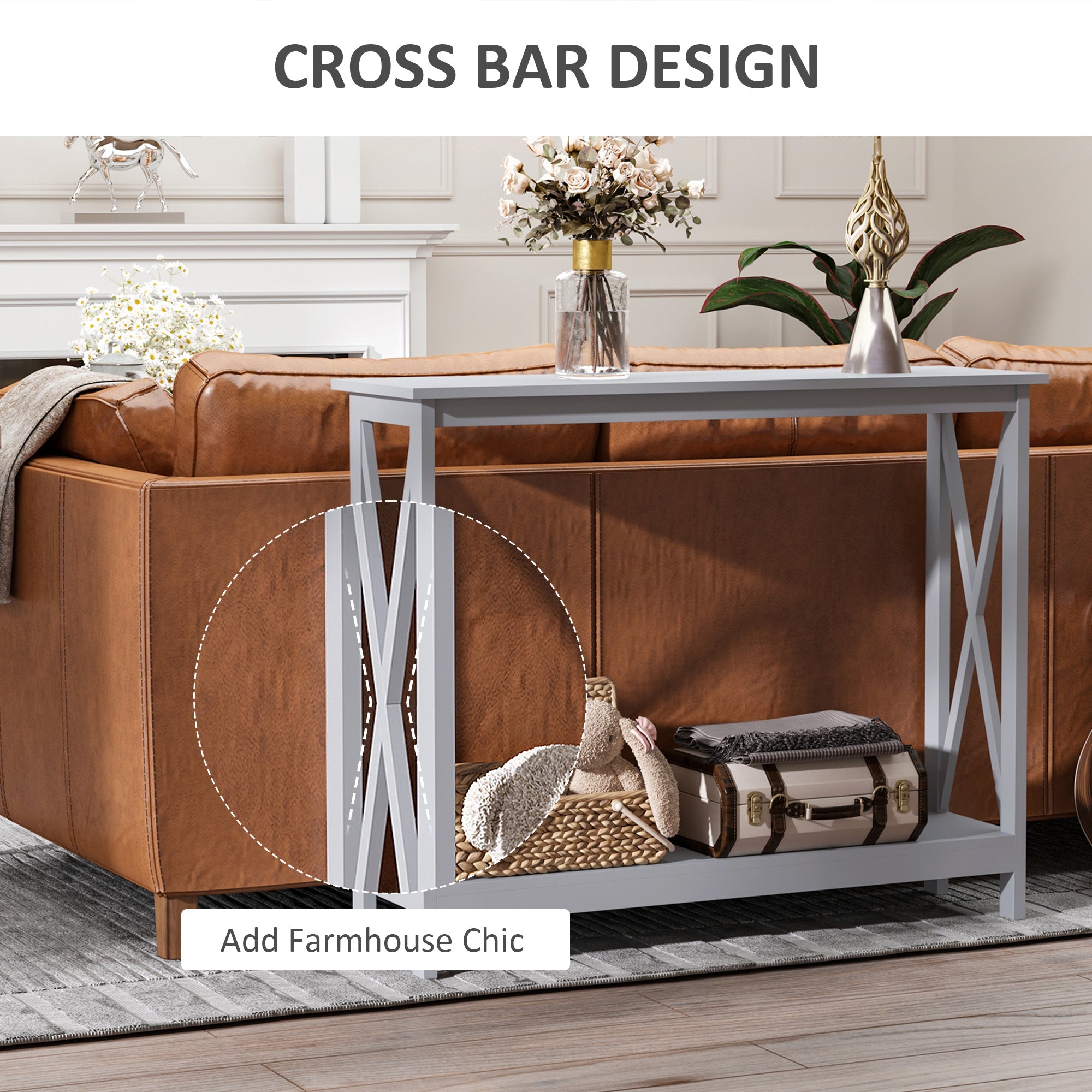 HOMCOM X-Design Console Table: Sofa Side Table with Storage Shelf for Living Room/Entryway, Grey 