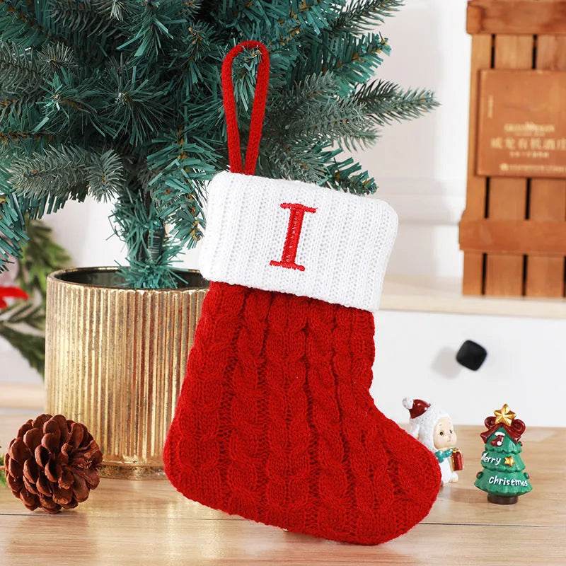 Cute Letters Christmas Stockings Decorative Creative Tree Pendant Wool Knitted Socks 