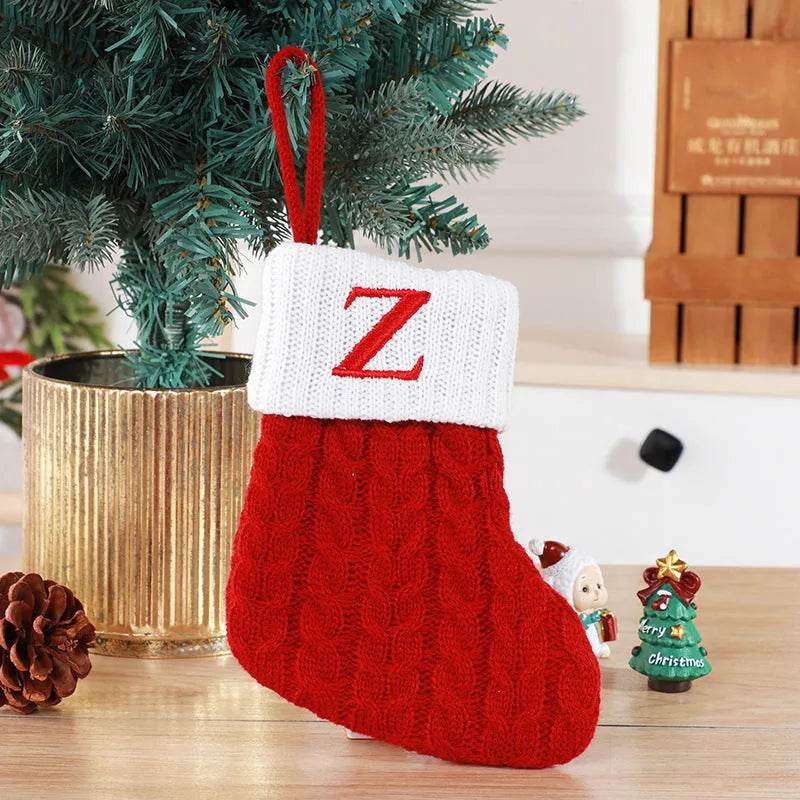 Cute Letters Christmas Stockings Decorative Creative Tree Pendant Wool Knitted Socks 