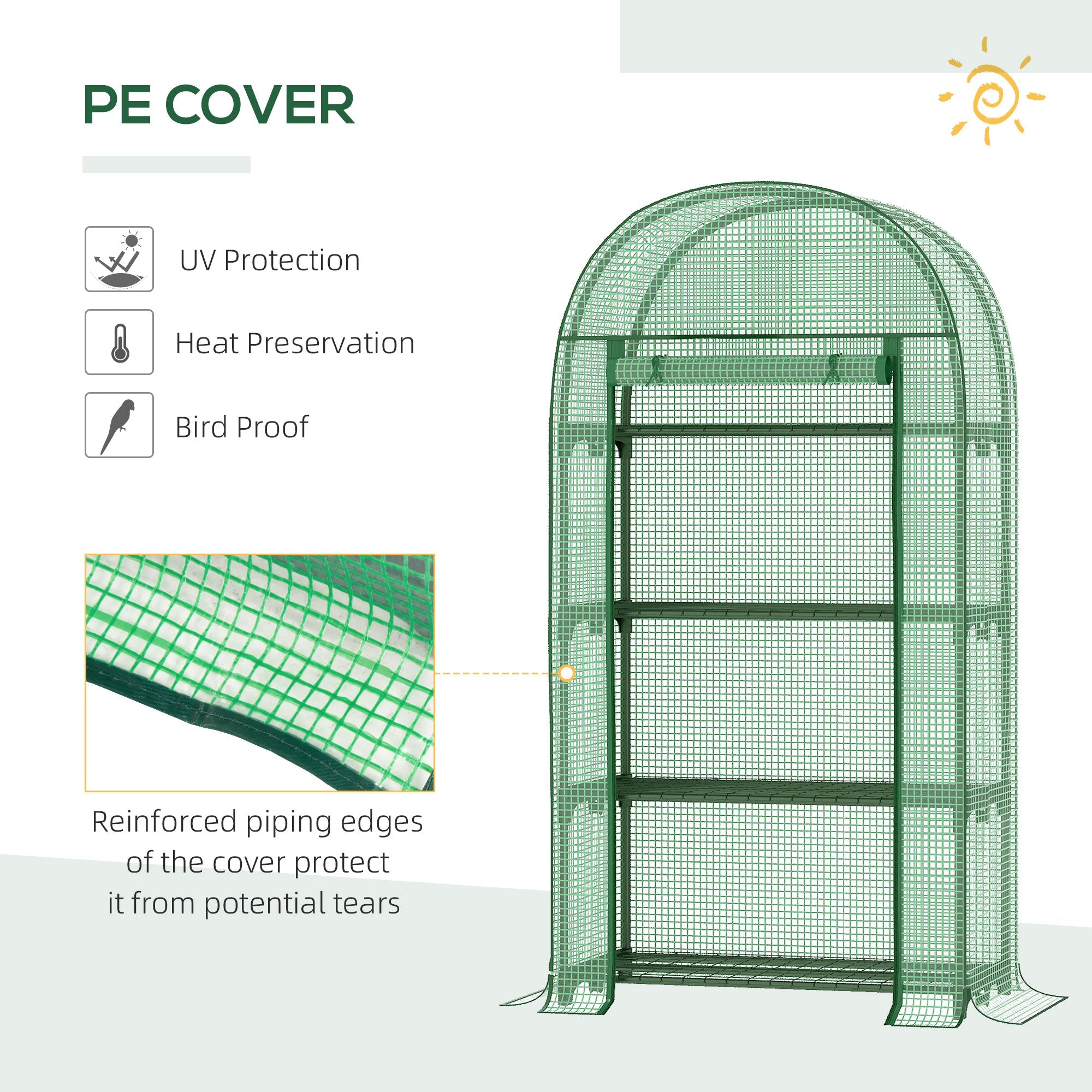 Outsunny Outdoor Mini Grow Station Nursery: Portable Green Dwelling with Shelves Zippered Door PE Cover 31.5" x 19.3" x 63" Green 
