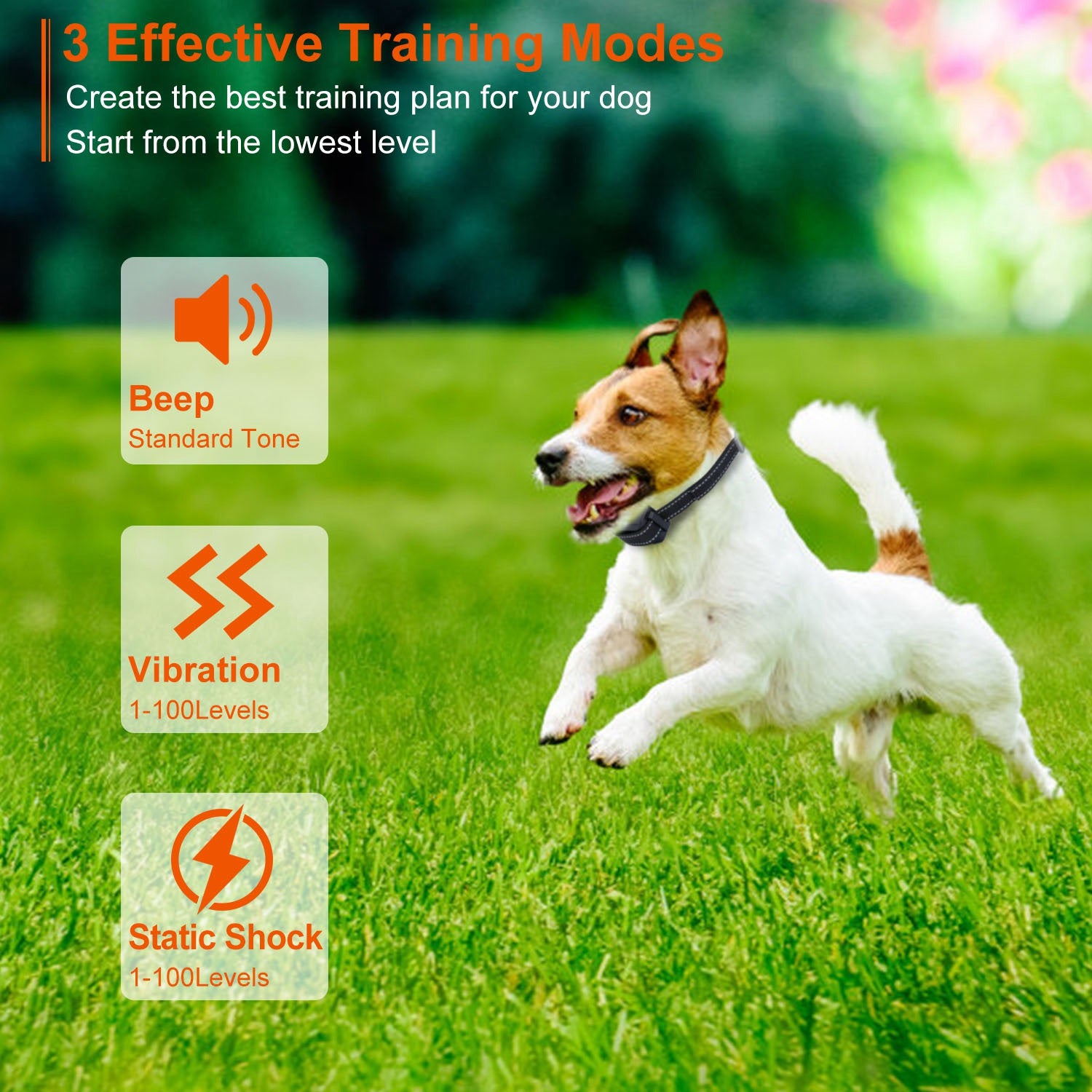 3280FT Dog Training Collar IP67 Waterproof Pet Beep Vibration Electric Shock Collar 3 Channels Rechargeable Transmitter Receiver Trainer with Flashlig